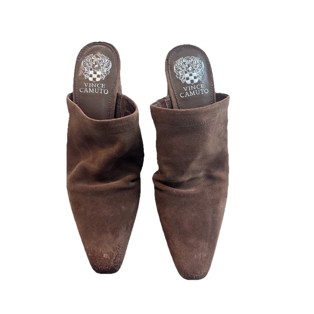 Vince Camuto VC-Carlie Block Heel Pointed Toe Dress Mules Reishi Silky Suede 7.5 - Picture 8 of 9